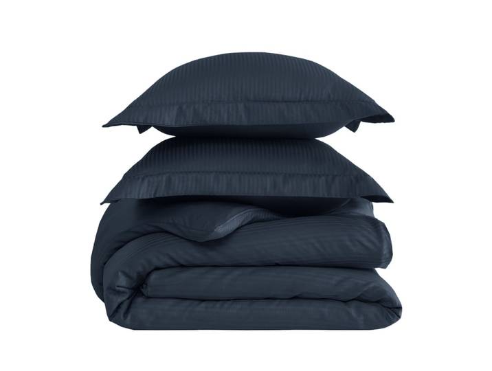 Parure de lit rayée 2 taies 65x65 satin coton marine 200x200 cm
