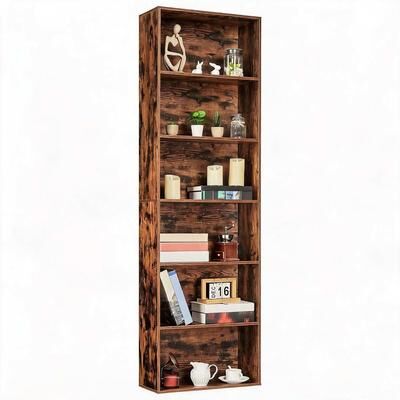 YUN Slim 6-Tier Bookshelf, Rustic Industrial Bookcase with Open Storage Shelves for Living Room Home Office