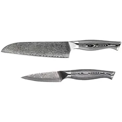 Muxel Messer Set Damast 2-tlg  Santokumesser -Obst-und Gemüsemesser