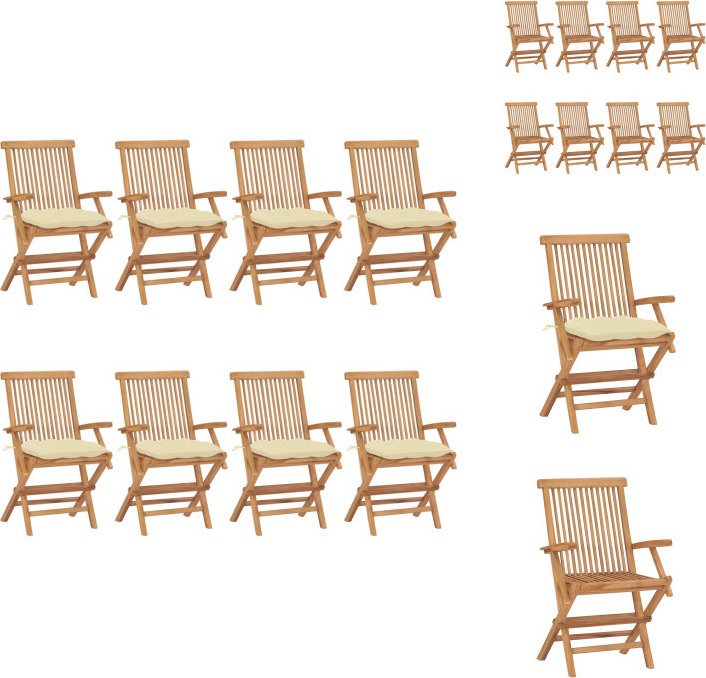 vidaXL Gartenstühle mit Cremeweißen Kissen 8 Stk. Massivholz Teak - Gartenstühle