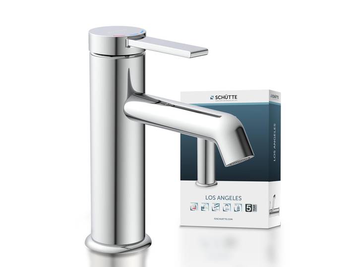 Waschtischarmatur SCHÜTTE LOS ANGELES , silber (chrom), Messing, Armaturen, Waschtischarmatur, Wasserhahn Bad, energiesparend, wassersparend