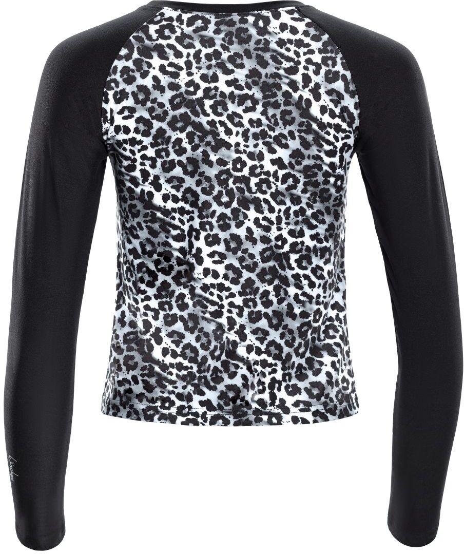 Langarmshirt WINSHAPE "AET119LS", Damen, Gr. XL, schwarz-weiß (schneeleopard, schwarz), 85% Polyester, 15% Elasthan, Rundhals, Shirts Langarmshirt, Cropped Functional Light and Soft