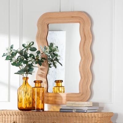 Drucilla Fluted Natural Rattan Scalloped Wall Mirror by Happy Care Textiles in Honey (Size OS)