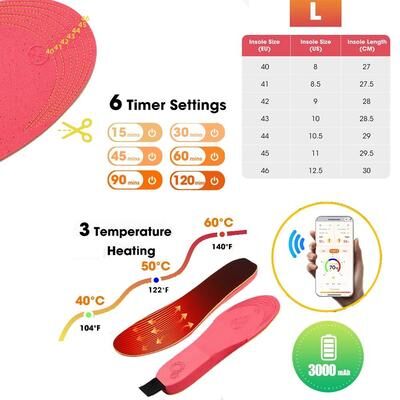 Uplifted Finds Smart APP Remote Control Heated Electric Insoles app Eur 41 46