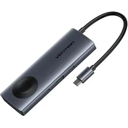 Vention Stacja dokująca USB-C 6w1 4K 60Hz 100W PD z ładowaniem indukcyjnym (USB-C, 6 Ports), Dockingstation + USB Hub, Grau