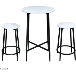 HTI-Living, Bartisch, Bartisch rund mit 2 Hockern Elias Weiss (55 x 90 cm)