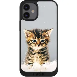 Nivocase Handyhülle für Apple iPhone 12 mini Hülle NIVOpure Case Schwarz Feder Haustier Katze (Apple iPhone 12 mini), Smartphone Hülle, Schwarz