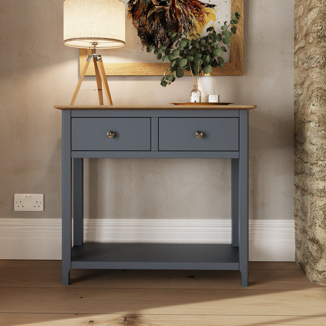 Lark Manor Casiano 85cm Solid Wood 2 Drawer Console Table Blue