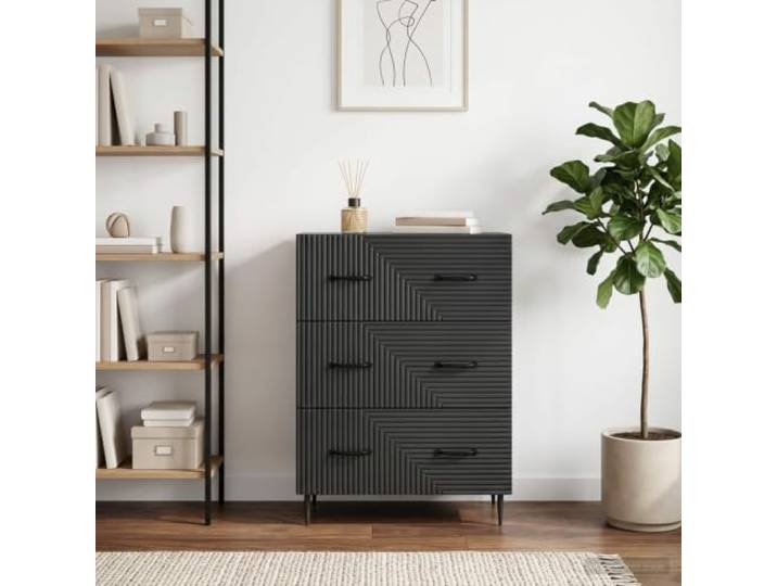 KGHFDVB Schubladenschrank Schwarz 66 x 34,5 x 89,5 cm Holzwerkstoff Vintage Design, Metallgriffe, Mehrere Schubladen, Rechteckig, Pflegeleicht