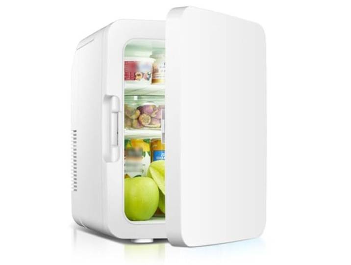 hxoity 10L Mini -Kühlschrank Gefrierschrank Für Schlafzimmer Tischkühlschrank Tragbar Lebensmittelheizung Getränkekühler Ideal Für Schlafzimmer Und Kleine Büroräume AC+DC -Leistung(White)