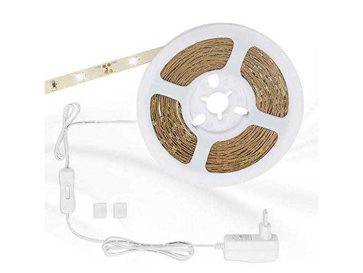 Briloner Leuchten - LED Band 5m, LED Strip selbstklebend, Streifen inkl. Ein-/Aus Schalter, 16.5 Watt, weiß, IP20