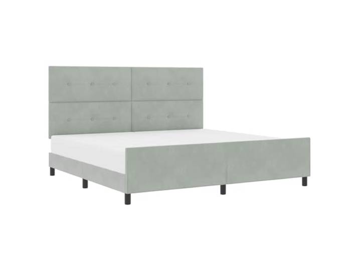PUGYNBK Boxspringbett, Hellgrau, 200 x 200 cm, Samt Kopfteil verstellbar, Rahmen aus Kiefernholz, moderner Stil, einfache Montage