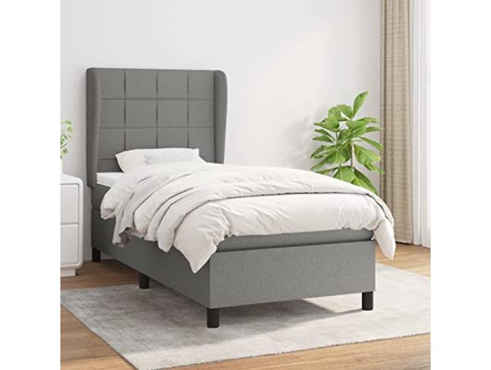 Taschenfederkern verstellbares Kopfteil Boxspringbett Grau 80x200 cm Boxspringbett mit Matratze Dunkelgrau 80x200 cm Stoff Bett mit Kopfteil Taschenfederkern Matratze inkl Topper