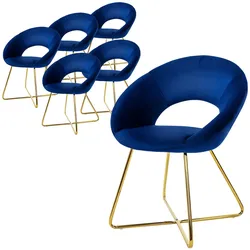 ML-Design Esszimmerstühle 6er Set Blau Samt, runde Rückenlehne, Goldbeine, Polsterstuhl Esstisch Schalenstuhl