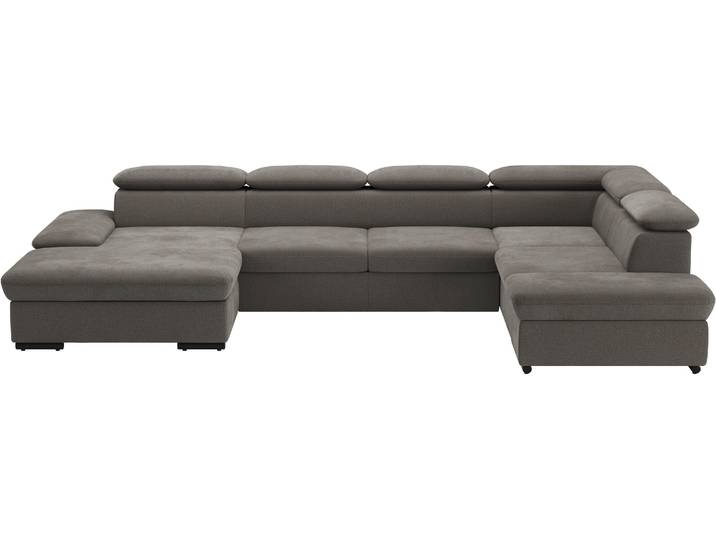 Wohnlandschaft, Braun, 349x226 cm, 100% Polyester, Mit Kopfteilverstellung, Modern, sit&more