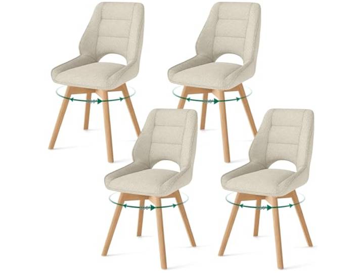 WAFTING 4er Set Drehbar Esszimmerstühle mit Massivholz Holzbeine,Khaki Nordische Stühle Esszimmer mit Ausgesparter Rückenlehne, Massivbuchenbeine Stabil Für Esszimmer, Küche, Wohnzimmer