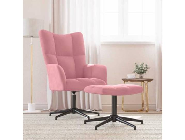 IBUQDDV Relaxsessel mit Hocker Rosa Samt 360 Grad Drehbar Stahlgestell Modernes Quadraten-Design, dicke Schaumstoffpolsterung, robuste Kreuzfüße, maximale Belastung 110 kg
