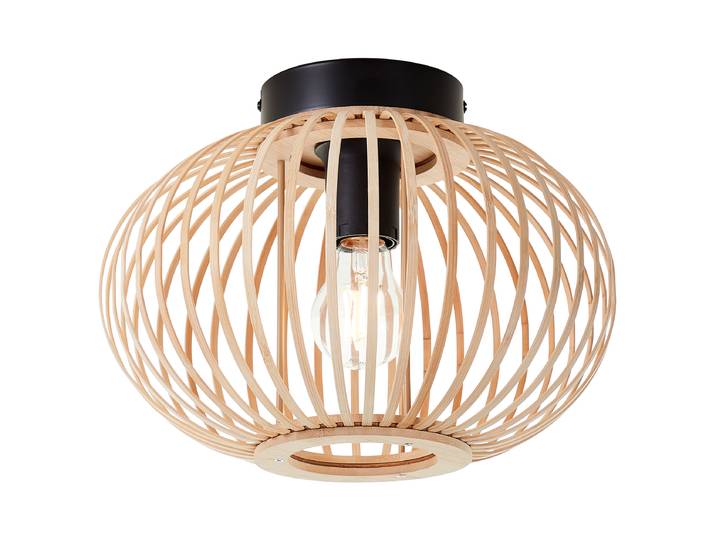 Plafonnier Ø 30cm Marron/Noir fer, laqué Bambou, naturel E27