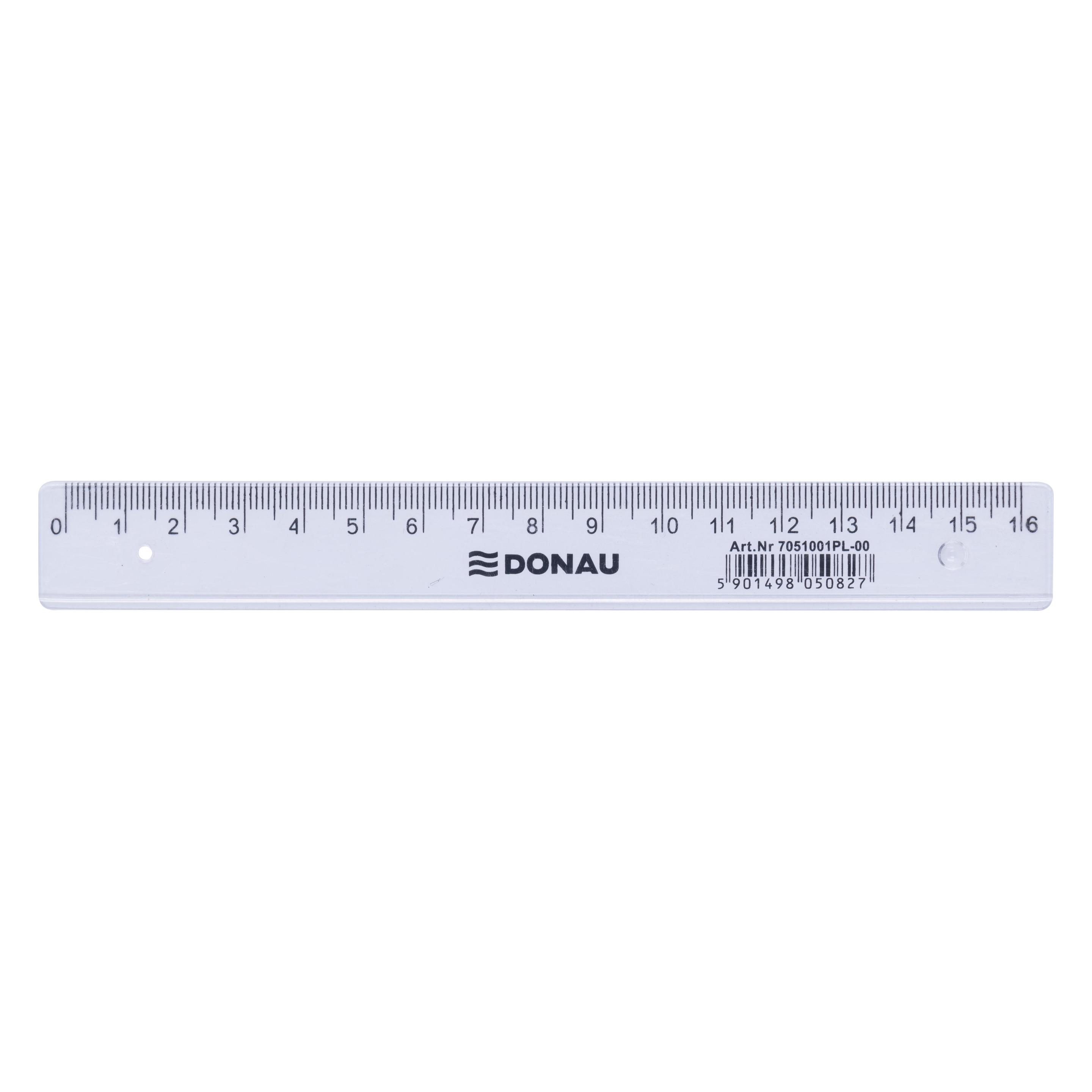 Donau 16 cm Lineal, transparent (16 cm, Kunststoff) (PBSX1542)