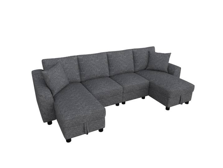 Oxeza Wohnlandschaft 280/137/84 cm Grau mit 2 Chaiselongues als Ecksofa und aufklappbarem Stauraum, Rechteckig, 137x84x280 cm, Wohnzimmer, Sofas & Couches, Wohnlandschaften, Wohnlandschaften in U-Form