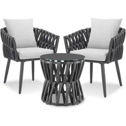 tectake® Aluminium Gartenlounge-Set, im Rope-Design, dicke Polsterung, höhenverstellbare Kunststofffüße, Sicherheitsglasplatte