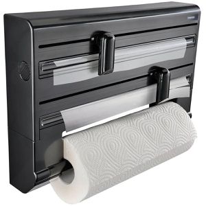 Leifheit Küchenrollenhalter Parat Black 87070, Kunststoff, Schneidabroller für Wand