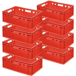 BRB 8x Fleischkasten / Eurobehälter E2, rot, LxBxH 600x400x200 mm