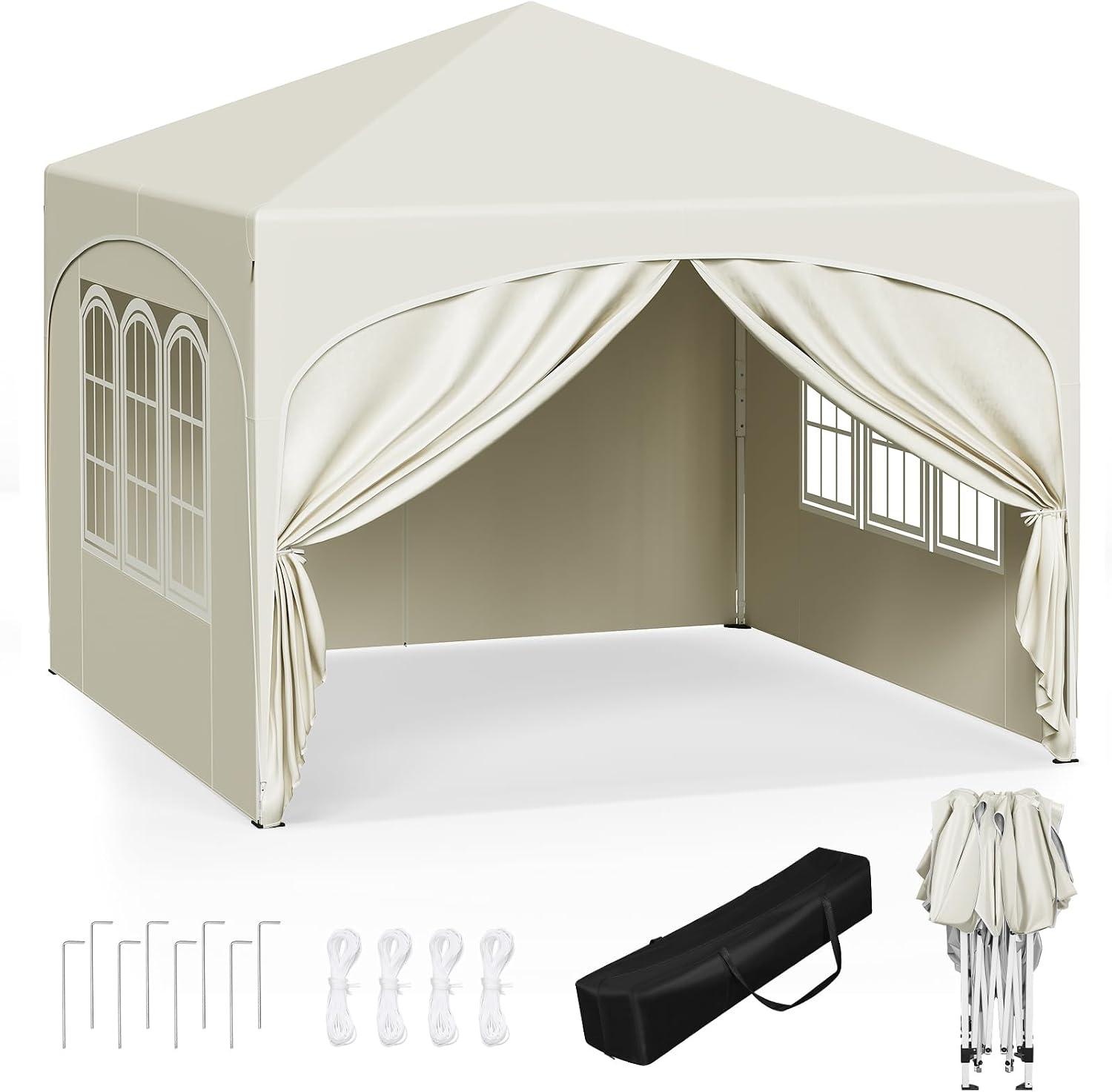 WOLTU Pop-up-Faltpavillon 3x3m in Beige mit 4 Seitenwänden für den Garten