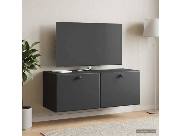 Meuble TV mural 78 5x31x30 cm noir bois ingénierie meuble suspendu design sobre