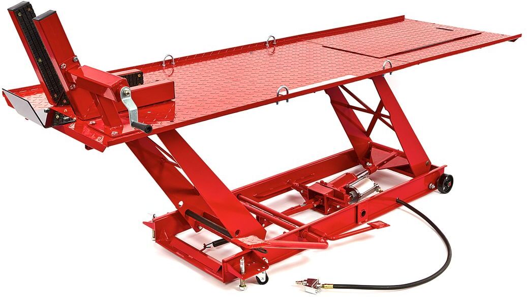 HBM Motorradhebebühne 220 x 67 cm, hydraulisch, pneumatisch, rot