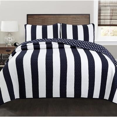 Porch & Den Ameristar Sailor Navy Striped Cotton Quilt Bedding Set