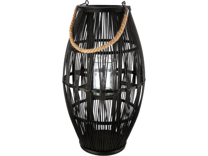 Windlicht GILDE Windlicht Kegel Yantai schwarz , schwarz, B:32cm H:60cm T:32cm Ø:32cm, Bambus, Kerzenhalter, Windlicht, Deko Windlicht Flechtoptik Henkel asiatisch Boho gemütlich