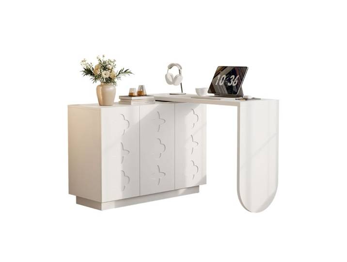 Bureau d'angle L rotatif 110 cm blanc table informatique multifonction bureau domestique et coiffeuse pour la maison