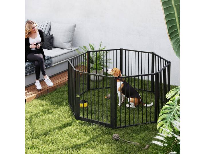 PawHut Parc Chien Portable 8 Panneaux Pliable Noir