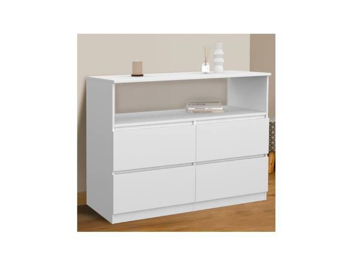 IDMARKET Commode 4 tiroirs TOMI 100 cm avec niche bois blanc