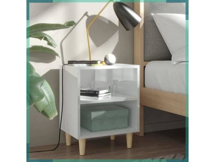 ASHATA Tables de chevet pieds en bois 2 pcs Blanc brillant 40x30x50 cm -FHE805792