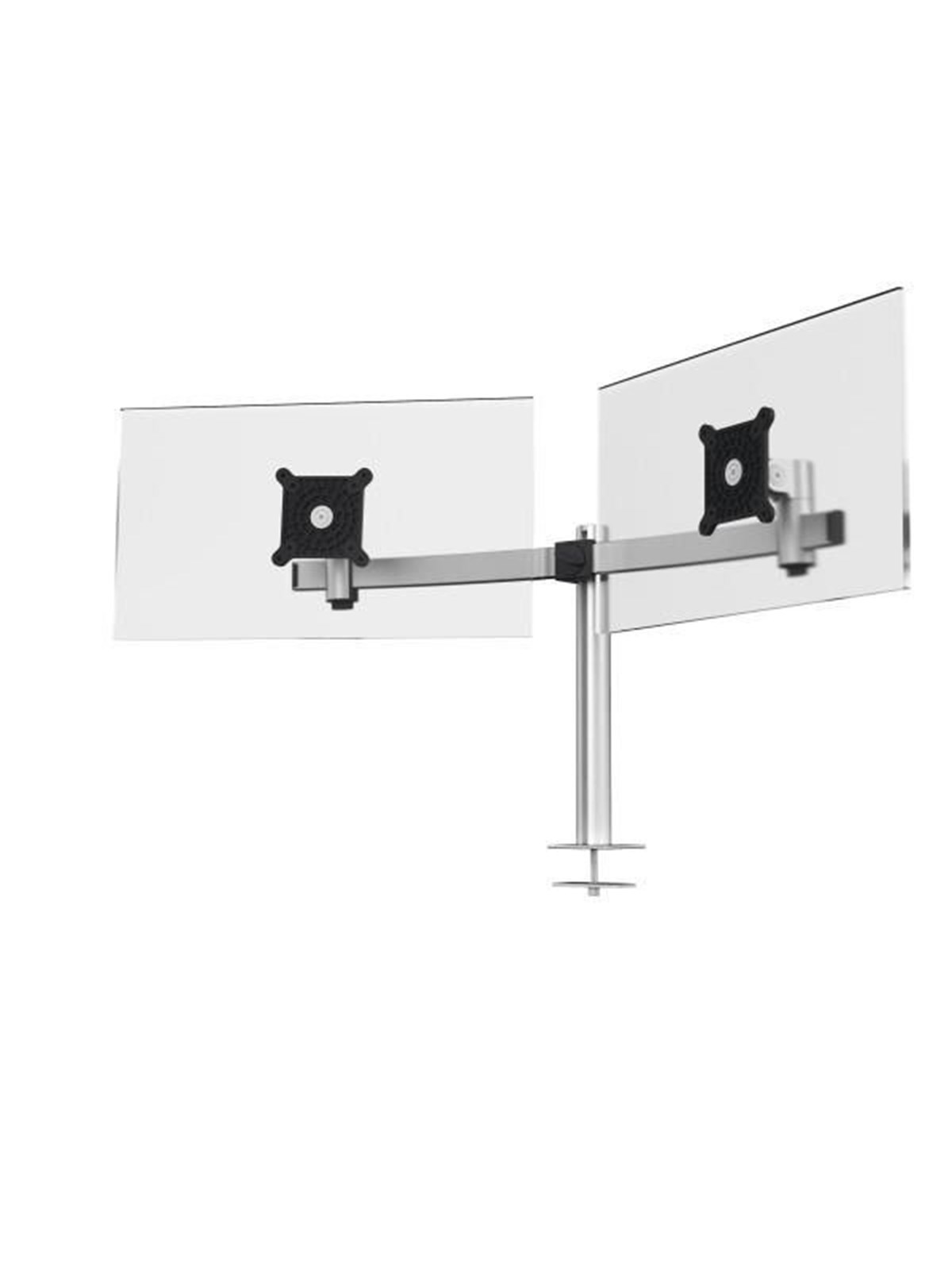 DURABLE Monitor-Doppelhalterung mit verstellbarer Höhe, Drehung und Neigung. Befestigung mit Tischdurchführung.