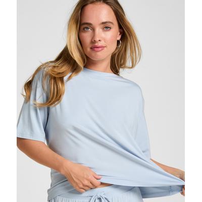 Pyjama HUNKEMÖLLER "Pyjama Oberteil Jersey Kurzarm", Damen, Gr. S, blau, 92% Viskose, 8% Elasthan, Homewear-Sets Pyjama