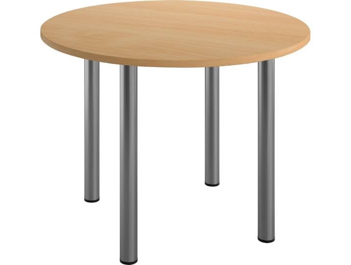 Table ronde L 100 cm Excellens plateau hêtre 4 pieds métal aluminium - - Bruneau