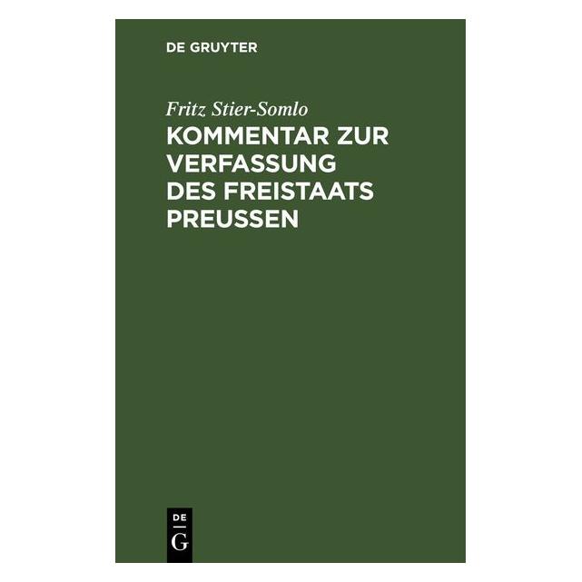 De Gruyter Stier-Somlo:Kommentar zur Verfassung de (Deutsch, Hardcover, Fritz Stier-Somlo) (67792193)