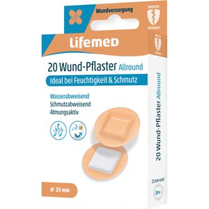 Lifemed Pflaster Allround rund, 20 Strips, wasserfest, atmungsaktiv, Ø 2,5cm