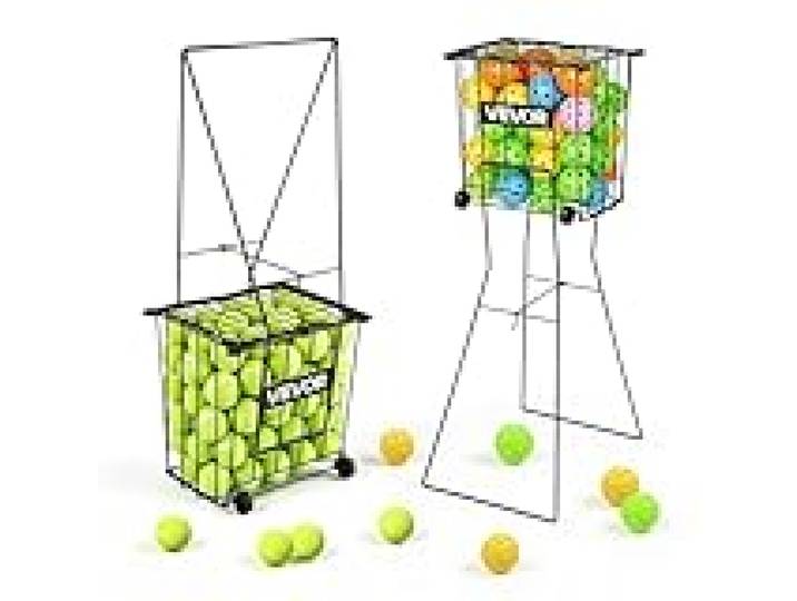VEVOR Panier à Balles de Tennis, Capacité de 75 Balles, Panier Ramasse-Balles Portable avec roulettes, Chariot de Rangement pour Entraînement et Transport de Pickleball et Tennis, Poignée Convertible