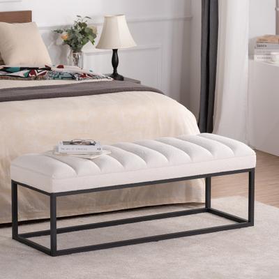 Loedds 53.54-inch 2-Seat Velvet Upholstered Bench with Cushioned Seats and Single Seat Cushion for Bedroom, White