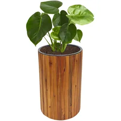 Pflanzkasten HWC-L24, Pflanzkübel Blumentopf Blumenkasten, rund 50x34cm Outdoor Akazie Holz FSC®-zertifiziert, braun