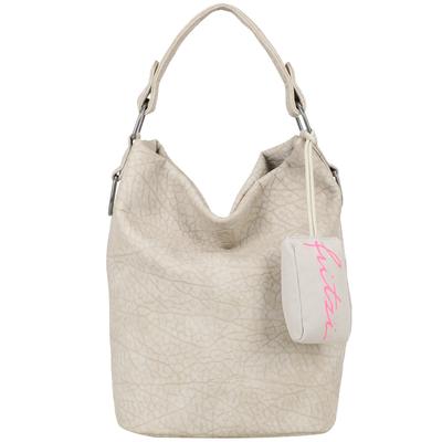 Schultertasche FRITZI AUS PREUSSEN "Ella Hobo", Damen, Gr. B/H/T: 17cm x 37cm x 27cm, beige, Lederimitat, unifarben, Taschen Schultertasche, mit tollem Anhänger und kerniger Materialstruktur