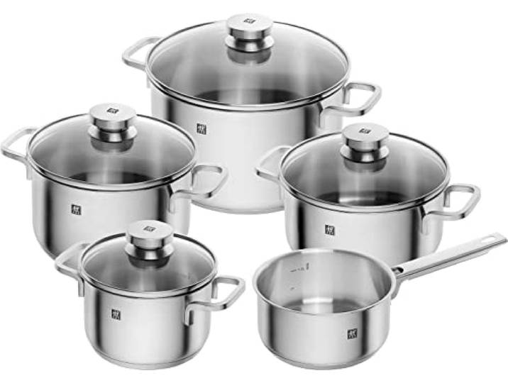 ZWILLING Focus Kochtopf-Set 5-teilig mit Glas-Deckel, Induktionsgeeignet, Unbeschichtet, Edelstahl, Silber