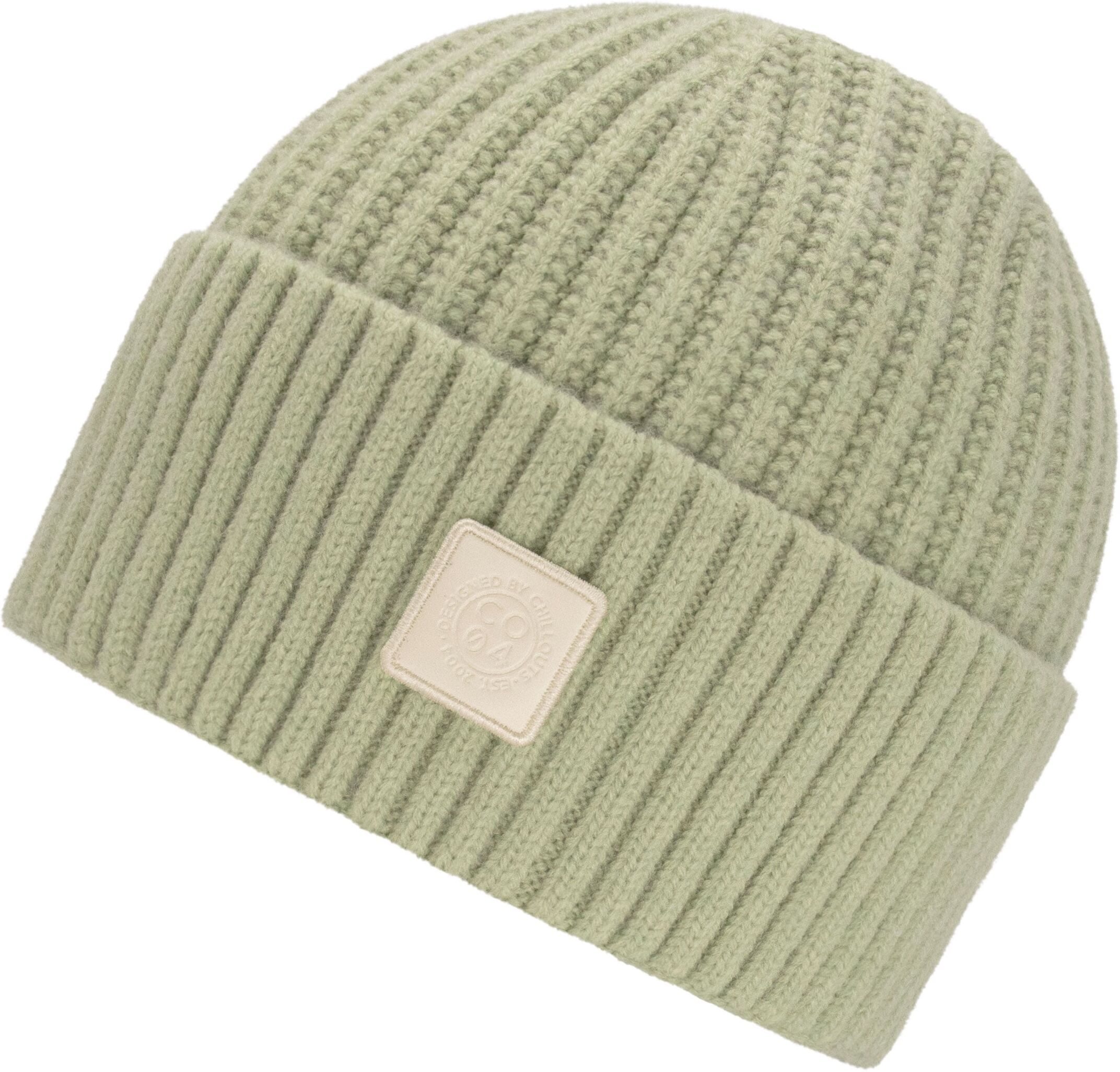 Strickmütze CHILLOUTS "Denise Hat", Damen, grün (pale grün), Strick, Materialmix, unifarben, Mützen Strickmütze, mit sichtbarem Logo-Patch