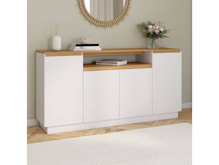ID MARKET buffet SERENA 4 portes avec niches 160 cm Moderne bois et blanc