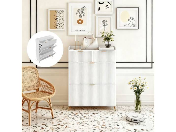Armoire à Chaussures Meuble à Chaussures avec 2 Tiroirs Armoire à Chaussure Inclinable Armoire Chaussures Entree 80x24x110 Blanc