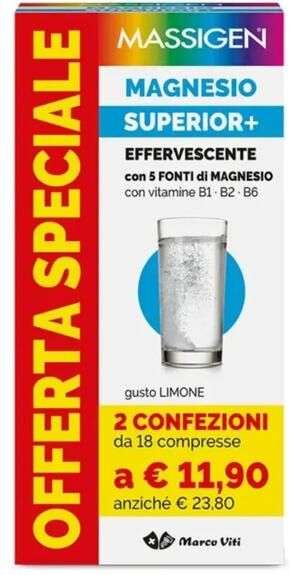 Massigen Magnesio Superior+ Effervescente Integratore 18 +18 Compresse PROMO